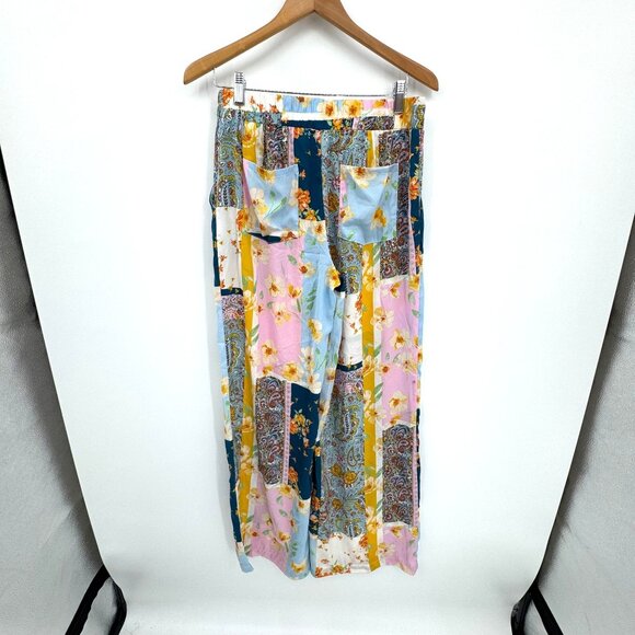 Cato Womens Patchwork Wide Leg Pull On Pants Womens M Elastic Waist Boho Pockets - Picture 7 of 8